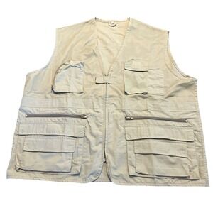 Mens Green Multi Pocket Utility Fishing Vest Mesh Back Photography L